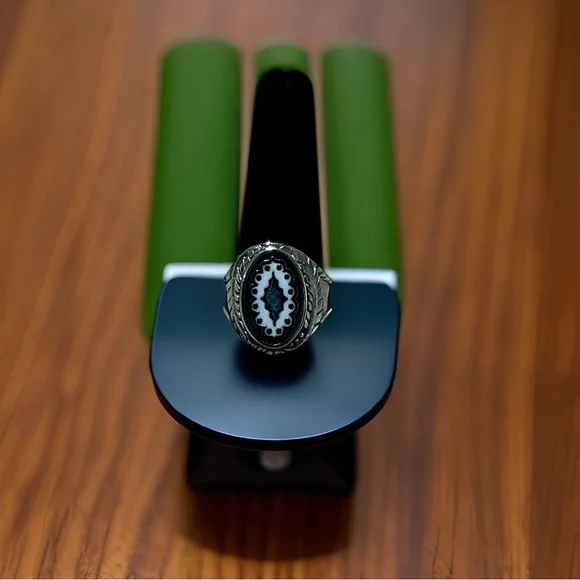 Men’s Stainless Onyx and Turquoise Ring - Picture 1 of 3